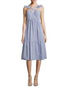 H Halston Striped And Ruffled Tiered Dress