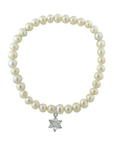 Lord & Taylor 6mm Freshwater Pearl And Sterling Silver Flower Charm Stretch Bracelet