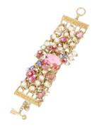 Betsey Johnson Floral Faux Pearl And Crystal Gem And Flower Wide Toggle Bracelet