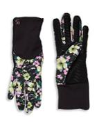 Ur Powered Floral-print Ruched Faux Fur-lined Tech Gloves