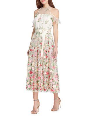 Tahari Arthur S. Levine Floral Embroidered Cold-shoulder Dress