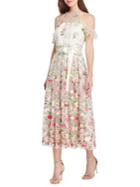 Tahari Arthur S. Levine Floral Embroidered Cold-shoulder Dress