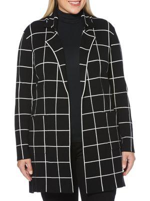 Rafaella Plus Windowpane-print Blazer Cardigan