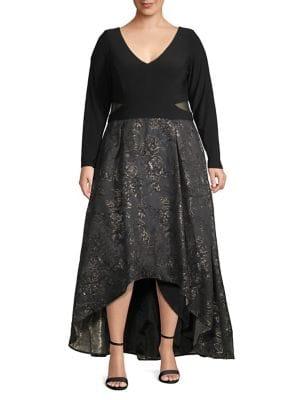 Xscape Plus Brocade High-low Gown