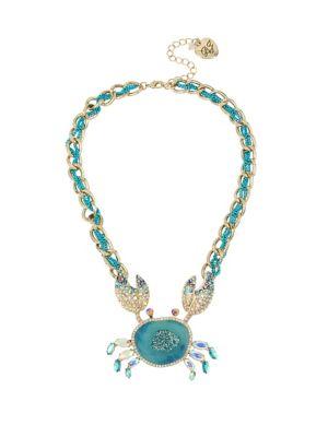 Betsey Johnson Sealife Crystal Crab Pendant Necklace