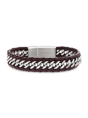 Lord & Taylor Stainless Steel & Leather Braided Bracelet