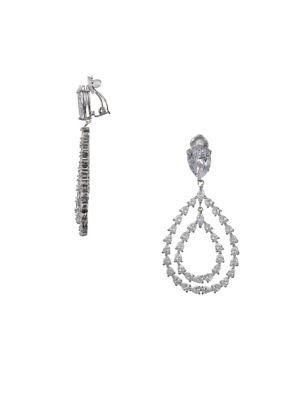 Nina Oana White Crystal Teardrop Clip Earrings