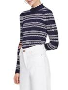 Miss Selfridge Stripe Pointelle Scallop Ribbed Knitted Top