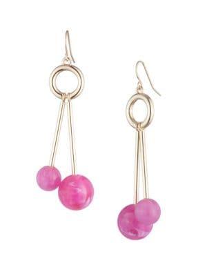 Trina By Trina Turk Retro Minimalist Goldtone & Pink Acrylic Beaded Linear Drop Earrings