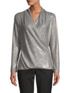 Dkny Metallic Draped-front Blouse