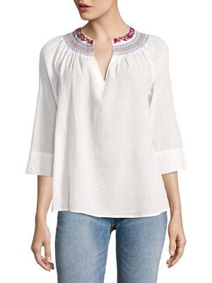Lord & Taylor Petite Bonnie Embroidered Cotton Top