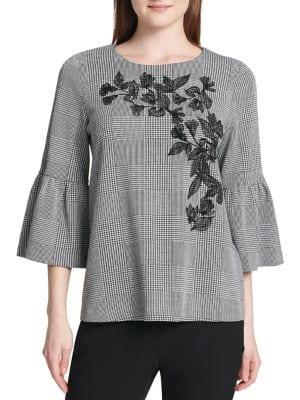 Calvin Klein Plaid Bell-sleeve Top