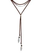 Lucky Brand Rock Crystal & Brown Leather Choker Necklace