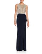 Xscape Embellished Mesh-accented Gown