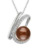 Sonatina 14k White Gold, 8-9mm Brown Round Pearl & Diamond Spiral Pendant Necklace