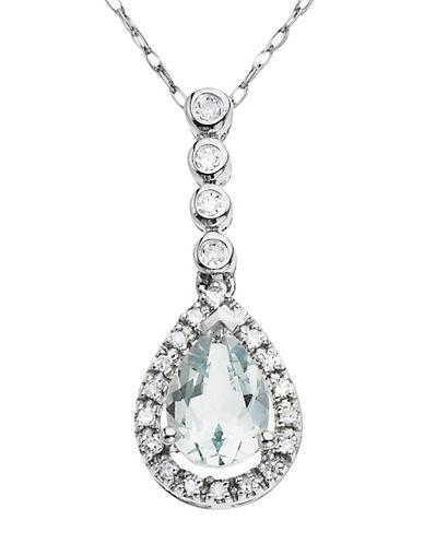 Lord & Taylor 14 Kt. White Gold Aqua And Diamond Pendant Necklace