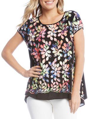 Karen Kane Rainbow Leaf Embroidered Top