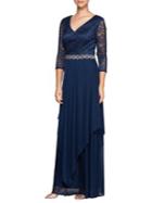 Alex Evenings Plus Sequin-embroidered Gown