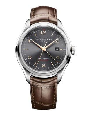 Baume & Mercier Clifton 10111 Dual Time Stainless Steel & Alligator Strap Watch