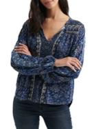 Lucky Brand Placed Print Peasant Blouse With Beading