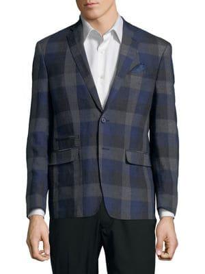 Tallia Orange Mason Fit Checkered Linen Sportcoat