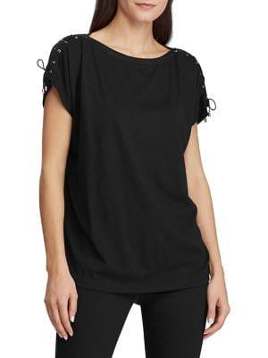 Lauren Ralph Lauren Lace-up Cotton Blend Top
