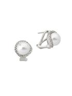 Majorica Sterling Silver, 10mm White Pearl & Cubic Zirconia Stud Earrings
