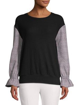 Design Lab Mixed Media Plaid Top