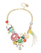 Betsey Johnson Granny Chic Faux Pearl And Crystal Multi-charm Statement Frontal Necklace