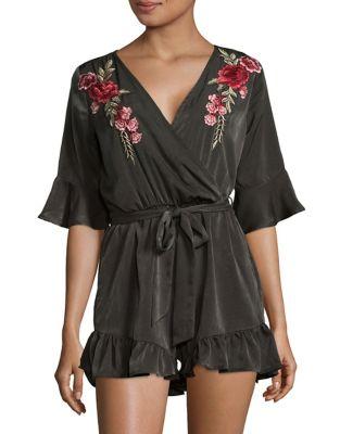 Design Lab Lord & Taylor Embroidered Floral Wrap Romper