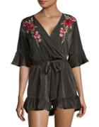 Design Lab Lord & Taylor Embroidered Floral Wrap Romper