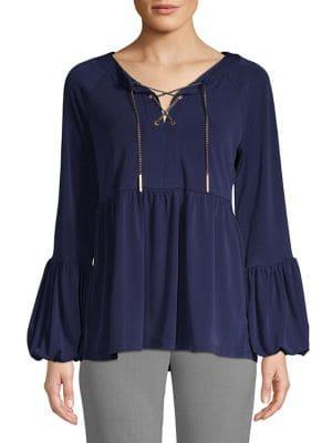 Michael Michael Kors Lace-up Puff Sleeve Top