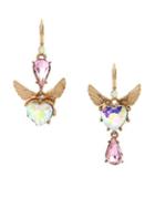 Betsey Johnson Angels Crystal Heart And Wing Mismatch Drop Earrings