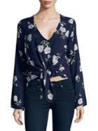 Design Lab Lord & Taylor Floral Tie-front Long-sleeve Top