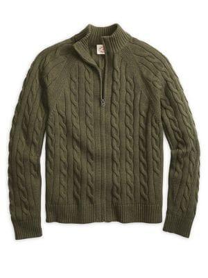 Brooks Brothers Red Fleece Cable-knit Zip Sweater