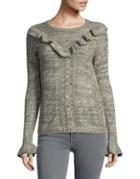 Kensie Cable Nit Ruffle Sweater