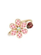 Betsey Johnson Picnic Goldtone & Crystal Gingham Flower & Ladybug Bangle Bracelet