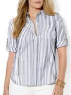 Lauren Ralph Lauren Plus Roll-sleeve Cotton Dress Shirt