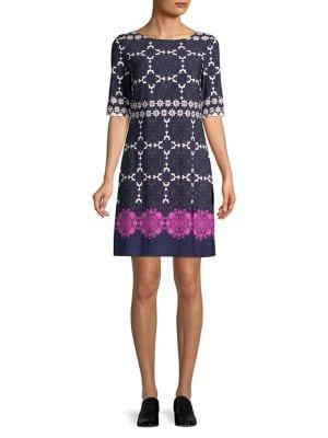 Eliza J Tile-border Fit-&-flare Dress