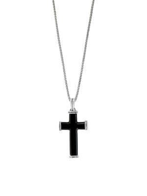 Effy 925 Sterling Silver & Onyx Cross Pendant Necklace