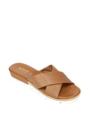 Summit By White Mountain Floretta Ridged Crisscross Leather Slides