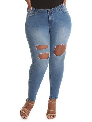 La La Anthony Slim-fit Destructed Mid-rise Jeans