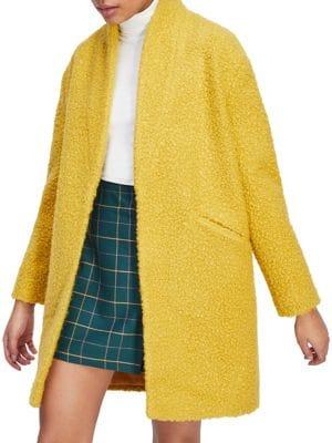 Miss Selfridge Ochre Boucle Cocoon Coat