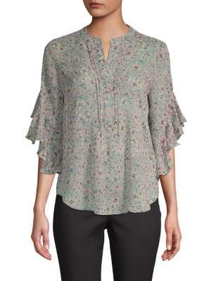 Vince Camuto Floral Flutter-sleeve Blouse
