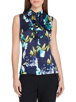 Tahari Arthur S. Levine Stand-collar Floral Ruffle Blouse
