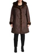 Gallery Plus Hooded Faux Suede & Faux Fur A-line Coat