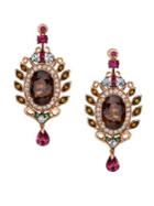 Levian 14k Strawberry Gold Smoky Quartz And Multistone Earrings