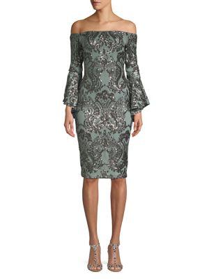 Betsy & Adam Off-the-shoulder Embroidered Sheath Dress