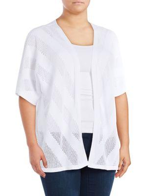 Vince Camuto Plus Pointelle-stripe Dolman Cardigan