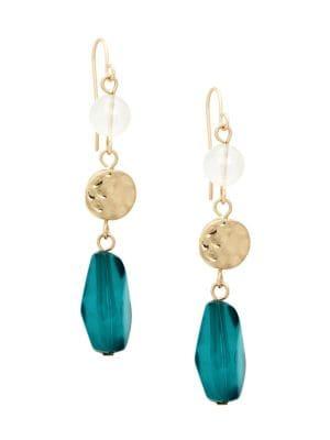 Black Diamond Goldtone Triple Stone Linear Earrings